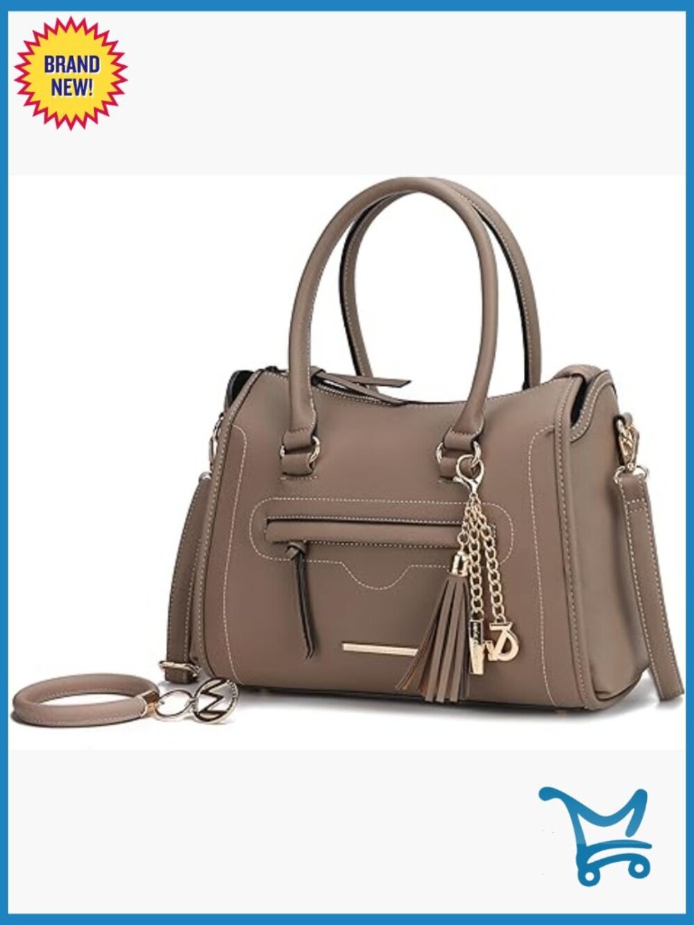 Large Vegan Leather Satchel Shoulder Bag with Crossbody Strap
